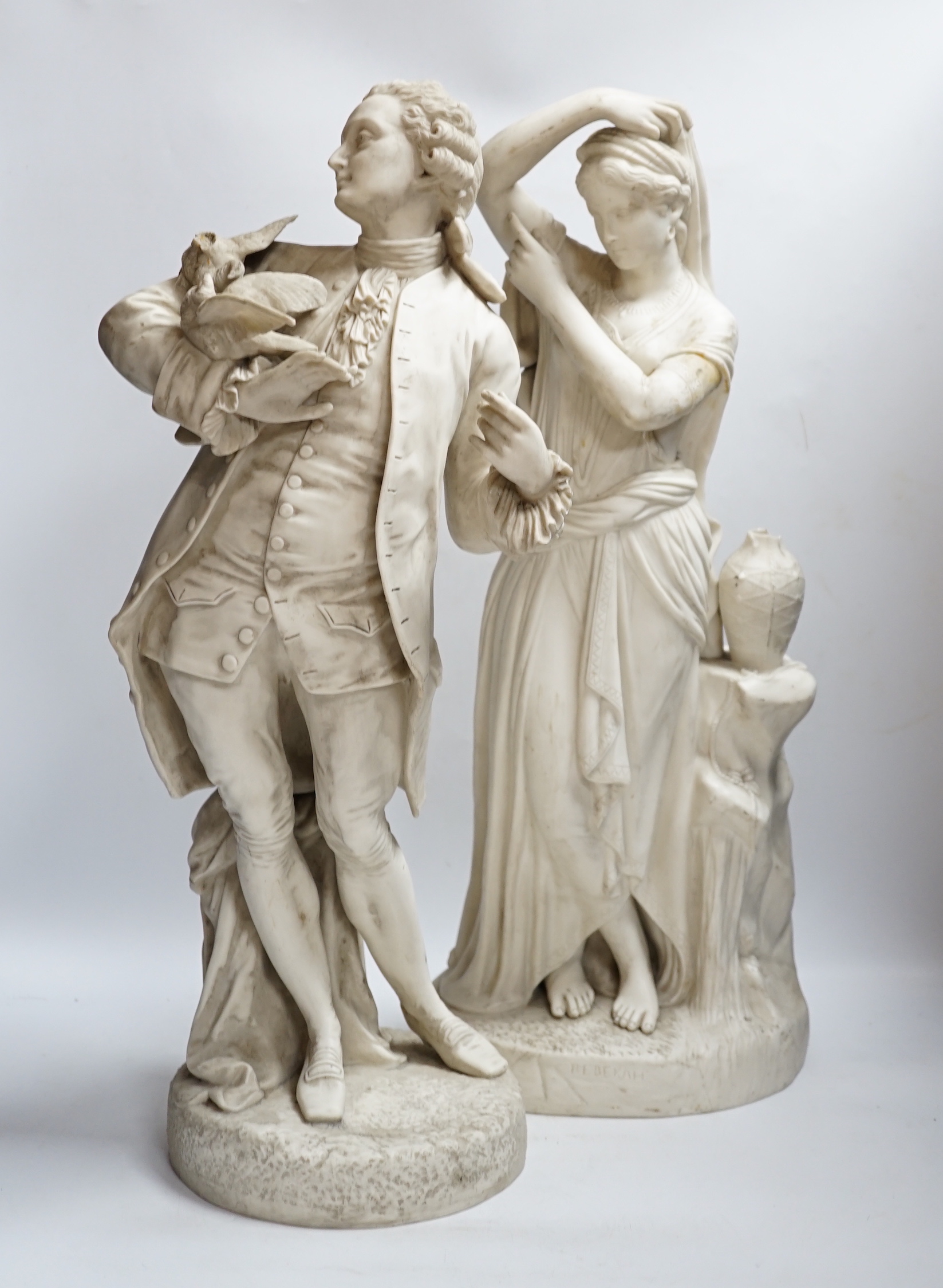 Two large 19th century parian figures, one titled ‘Rebekah’, 55cm